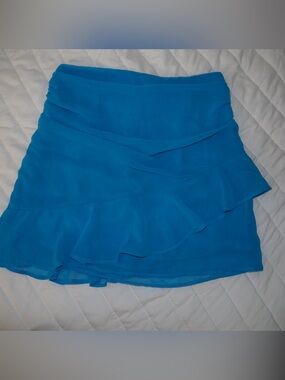 Mango NWT Electric Cobalt Blue Ruched Chiffon Ruffle Skort Shorts - Size XS